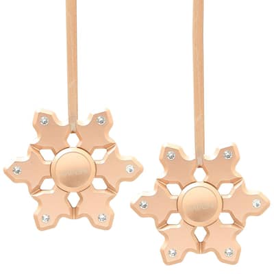 (Qty 2) Matashi Rose Gold Hanging Christmas Tree Snowflake Ornament w/ Crystals, Christmas Decorations for Holiday, Shiny metal