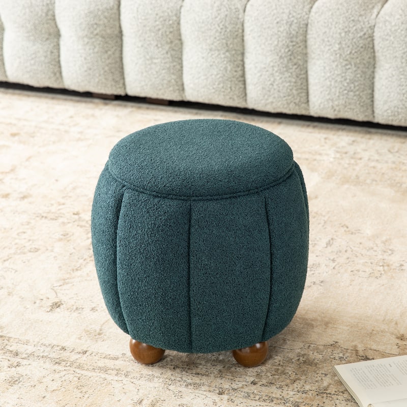 Glitzhome 19"H Boucle Upholstered Storage Ottoman Stool with Rubberwood Feet