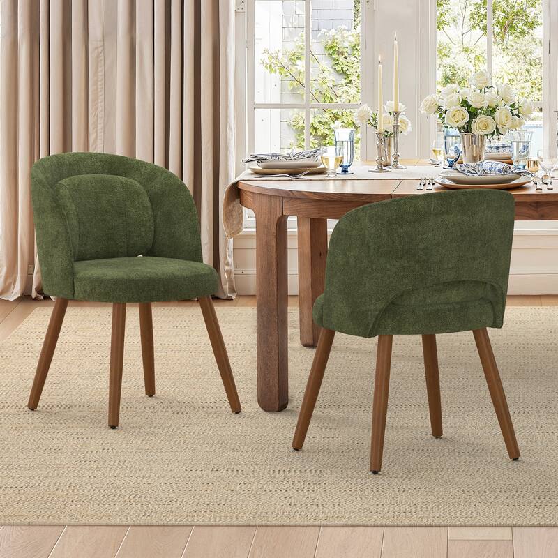 Upholstered Dining Chairs with Back Set of 2/4/6，Linen Dining Room Chairs with Lumbar Pillow for Dining Room, Beige - Green - Set of 2