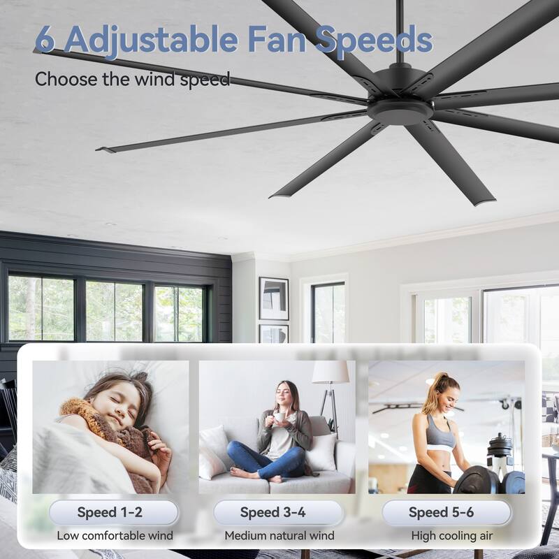 Large 72"/84"/96"/120" Black Ceiling Fan with Remote without Light-6/8 Aluminum Blades