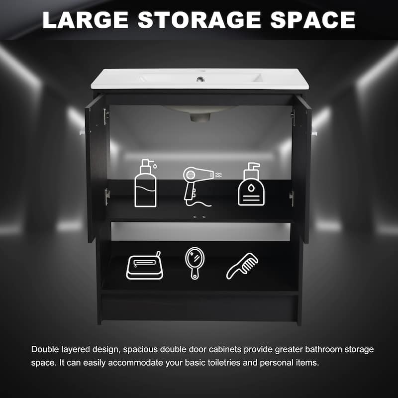 30" Bathroom Vanity with Ceramic Sink, 2 Soft Closing Doors, Freestanding Bathroom Cabinet Vanity