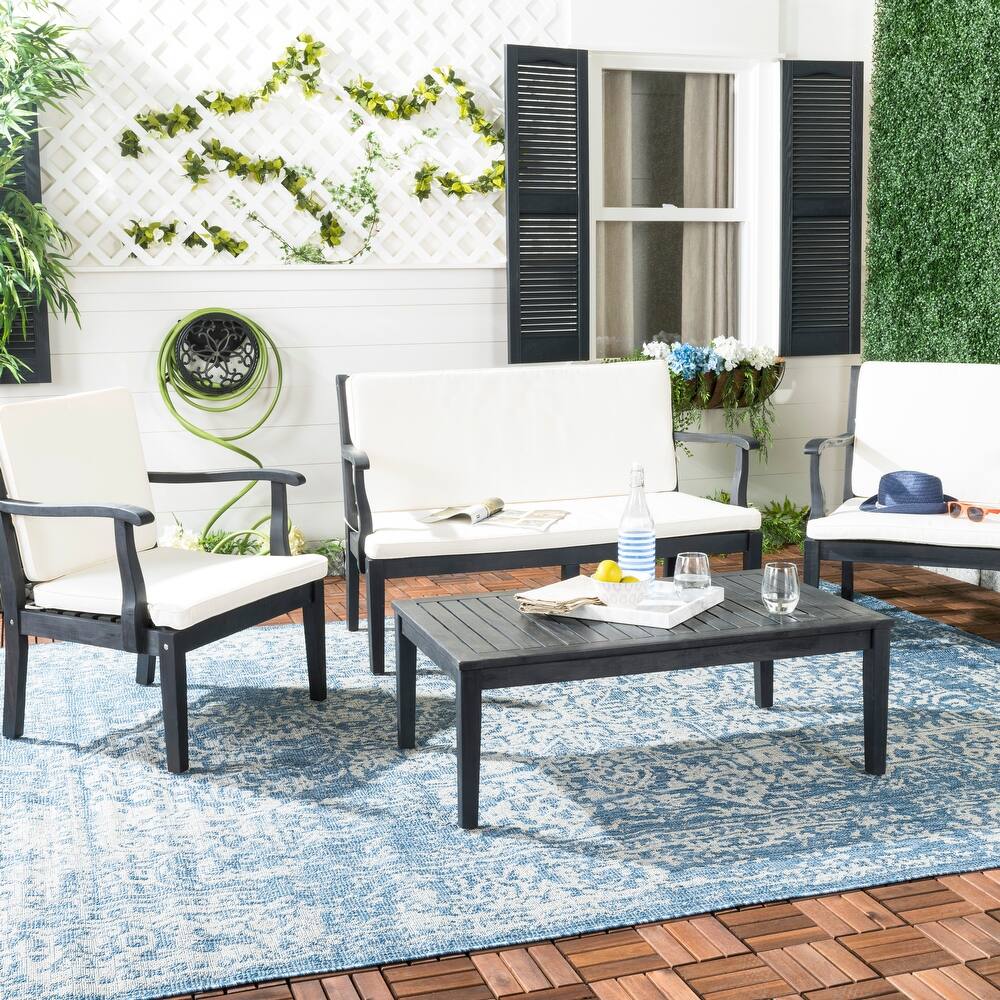 SAFAVIEH Outdoor Bethli Mar Acacia Wood 4-Piece Patio Set - 48W x 32D x 25H