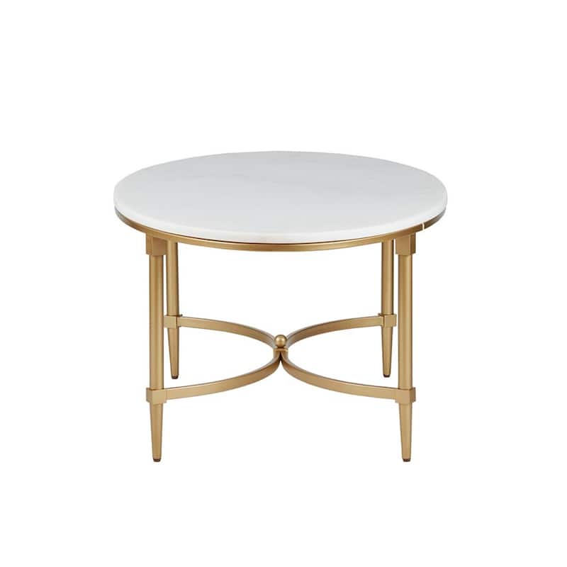 Roomfitters 40-Inch Oval Coffee Table, Genuine White Marble Top with Elegant Gold-Finished Metal Frame