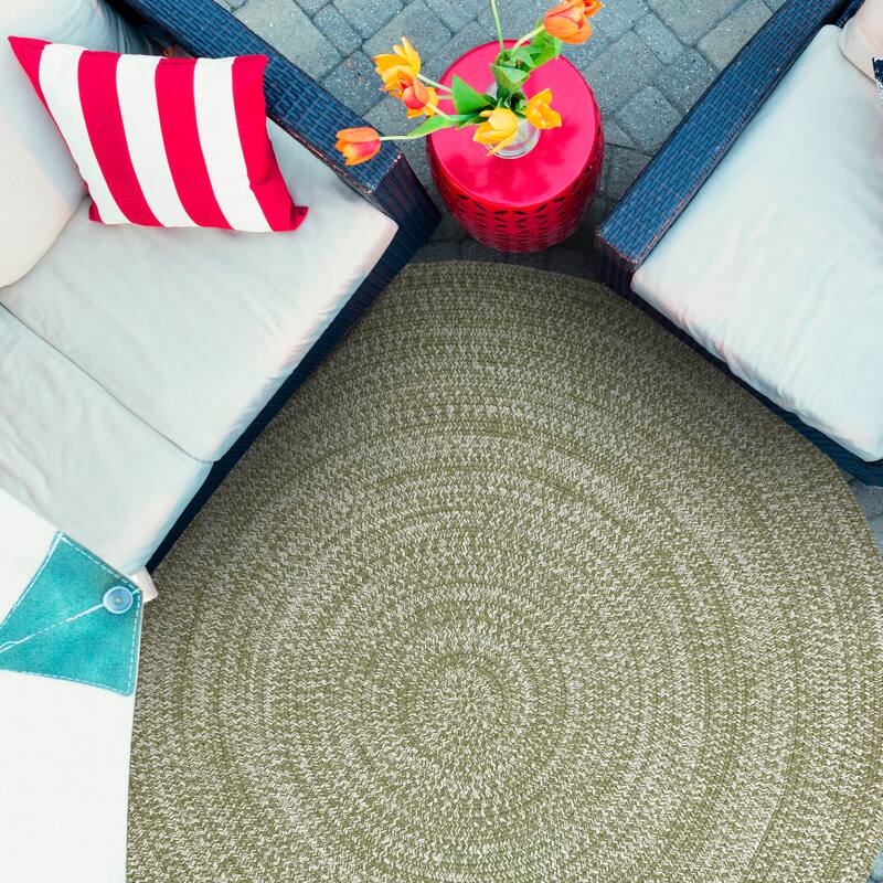 Superior Modern Rustic Bohemian Reversible Multi-Tone Braided Indoor Outdoor Area Rug - 6' Round - Fog Green-White