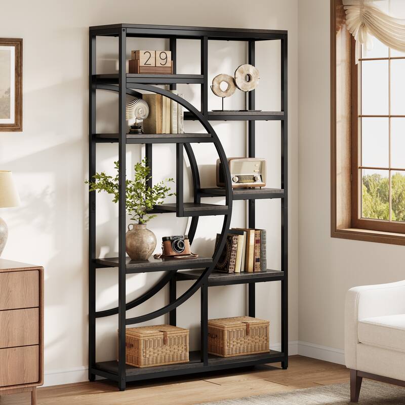 Bookshelf Industrial 5 Tier Etagere Bookcase, Freestanding Tall Bookshelves