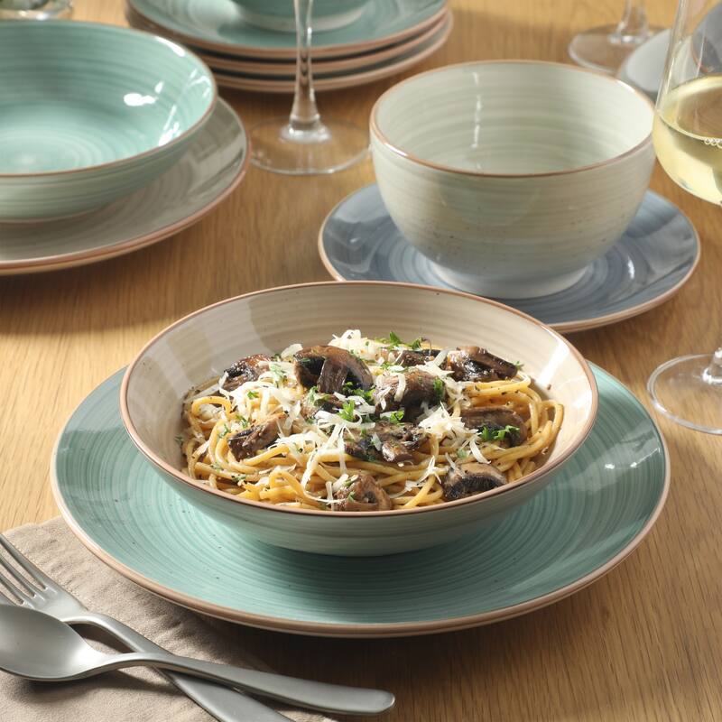 Gibson Home Stonebury 16 Piece Plates and Bowls - Handpainted Stoneware Dinnerware Set - Service for 4