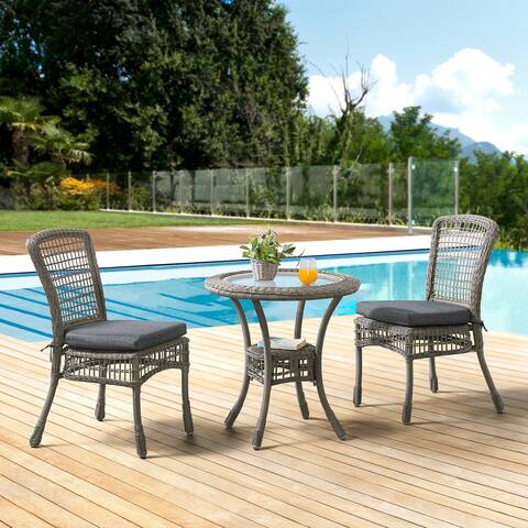 Carolina All-Weather Wicker 3-Piece Dining Set with 30" Diameter Bistro Dining Table and Two 37" H Dining Chairs
