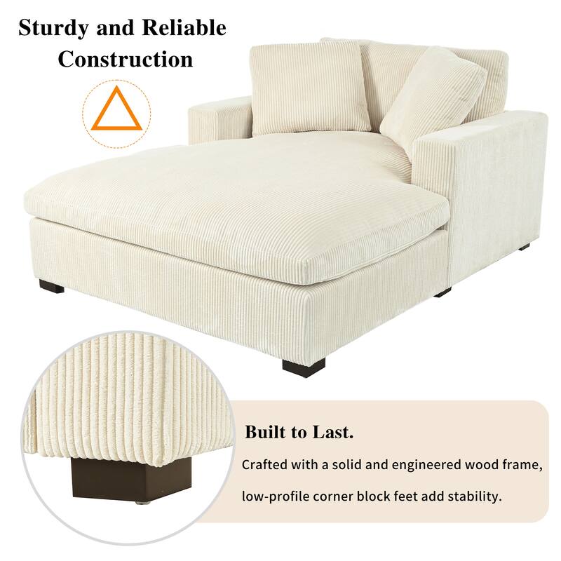 53.5" Oversized Chaise Lounge Chair, Upholstered Fabric Single Sofa Chair with rmrests&Solid Wood Legs for Living Room, Office