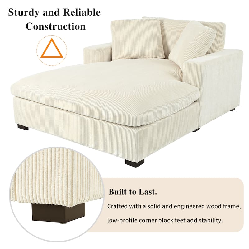 Beige Modern 53.5" Chaise Lounge Chair with Solid Wood Legs and Pillows for Living Room