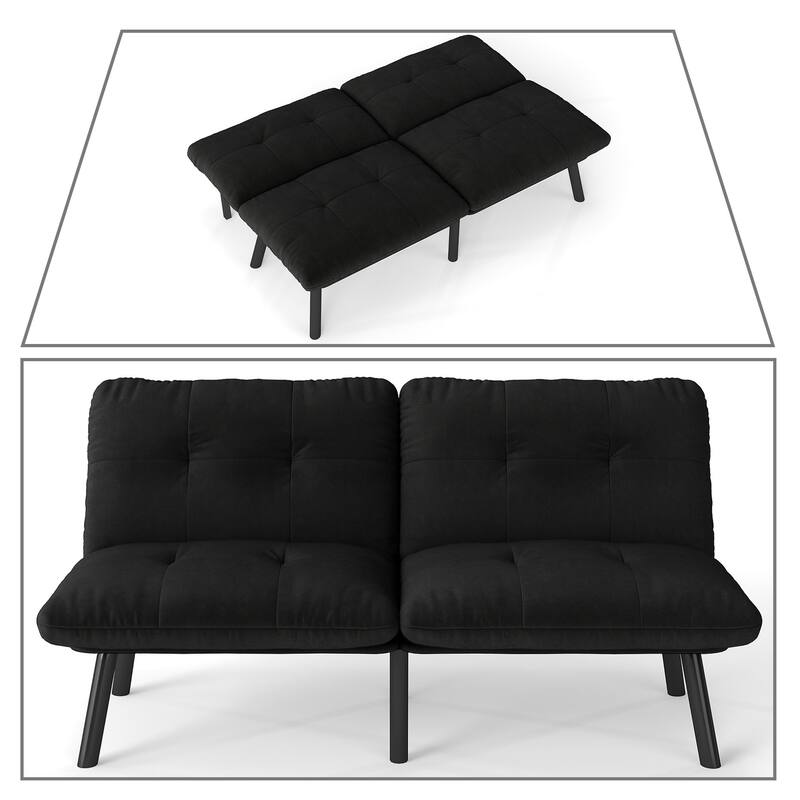 Classic Velvet Upholstered Convertible Futo Sofa Bed with Adjustable Split Backrest