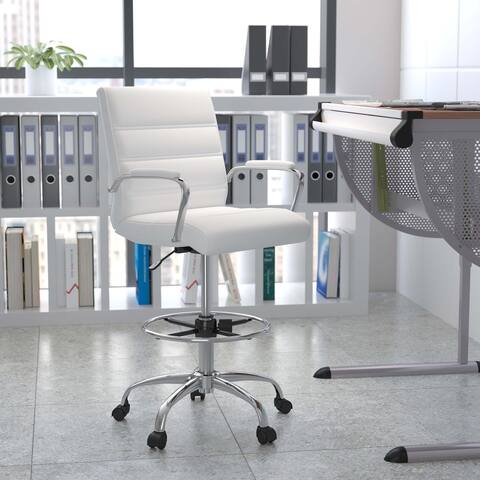 Mid-Back LeatherSoft Drafting Chair with Adjustable Foot Ring and Chrome Base - 21.5"W x 24"D x 40" - 48"H