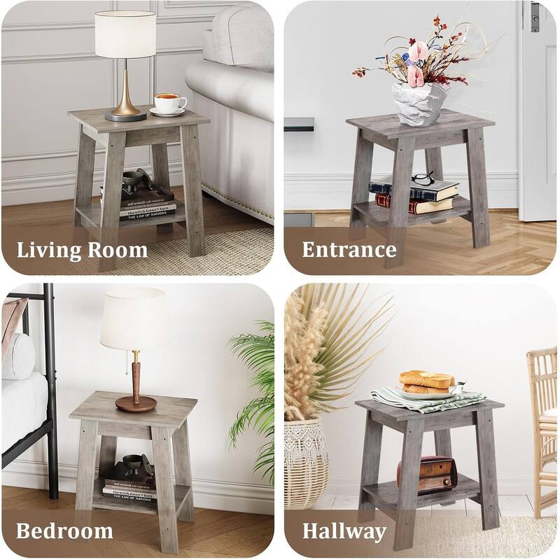 Farmhouse End Table, Narrow Side Table with 2 Tier Storage Shelf, for Bedroom, Entryway, Living room