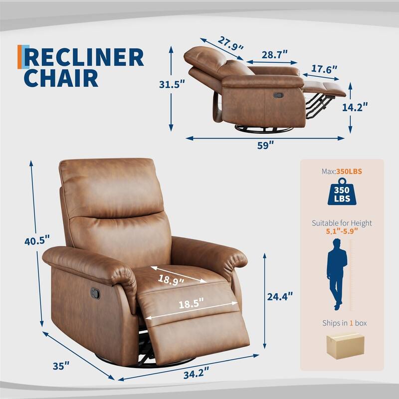 Recliner Chair, 360° Swivel Rocker Glider Nursery Chair with Padded Armrest and Deep Seat