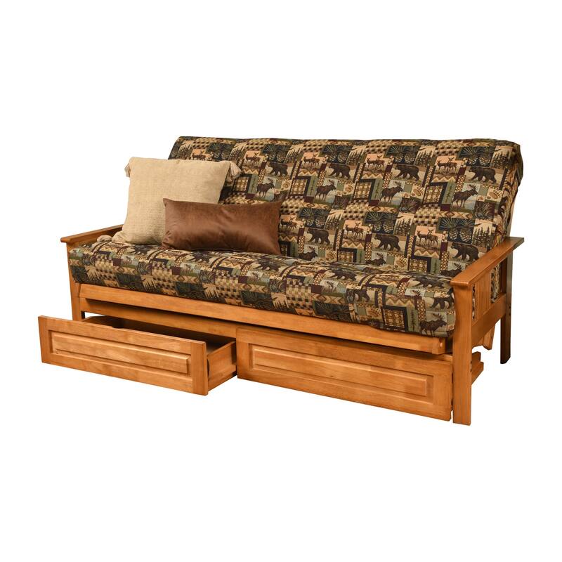 Somette Monterey Sofa in Butternut Finish with Storage and Removable Printed Mattress Cover - Peter's Cabin