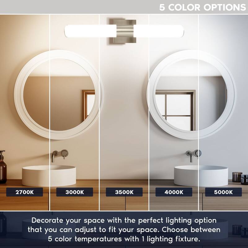 Luxrite LED Bathroom Vanity Light Fixtures 24 Inch Brushed Nickel 5 CCT 2700K-5000K 24W 1700 Lumens CRI 90 Dimmable