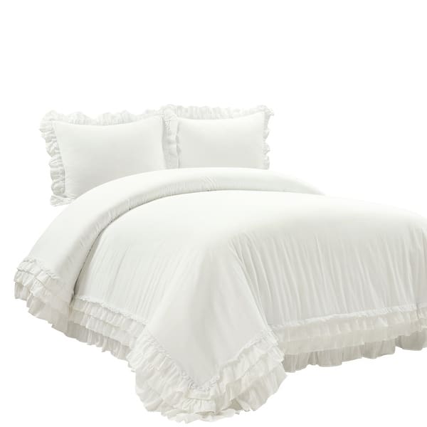 Lush Decor Ella Ruffle Lace 100 Percent Cotton Duvet Cover Set On