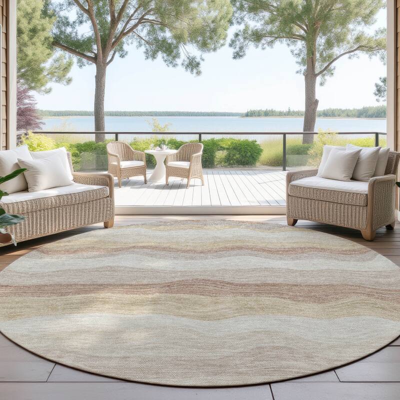 Machine Washable Indoor/ Outdoor Ombre Stripes Chantille Rug - Beige - 8' x 8'