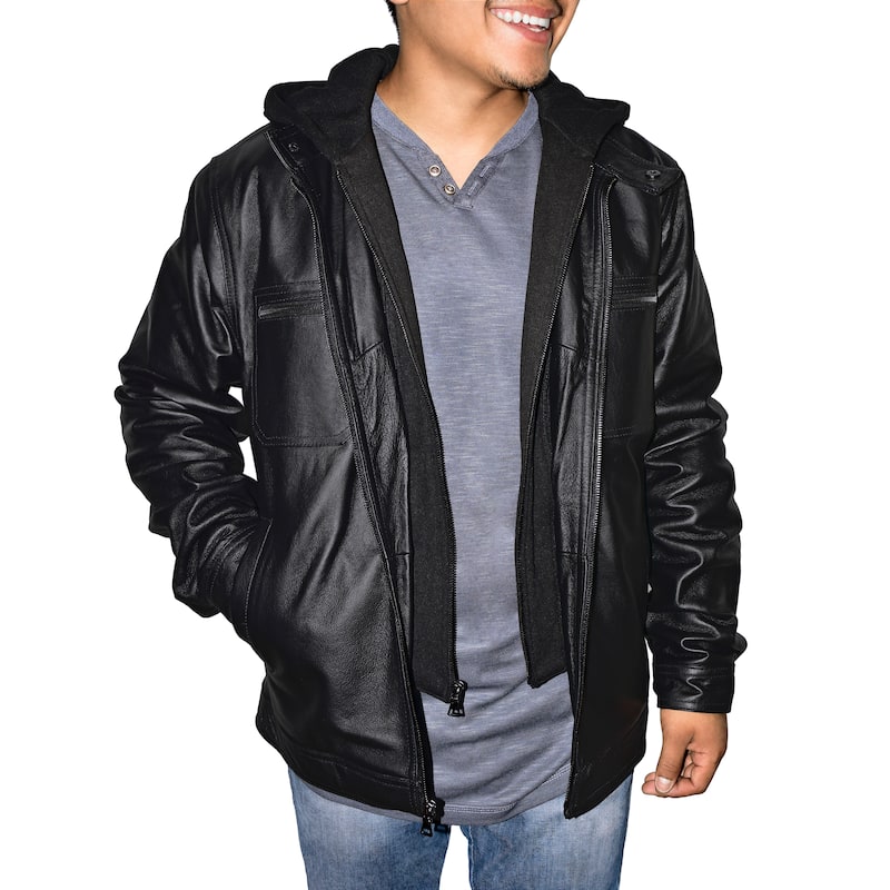 Men's Hooded Racing Leather Jacket
