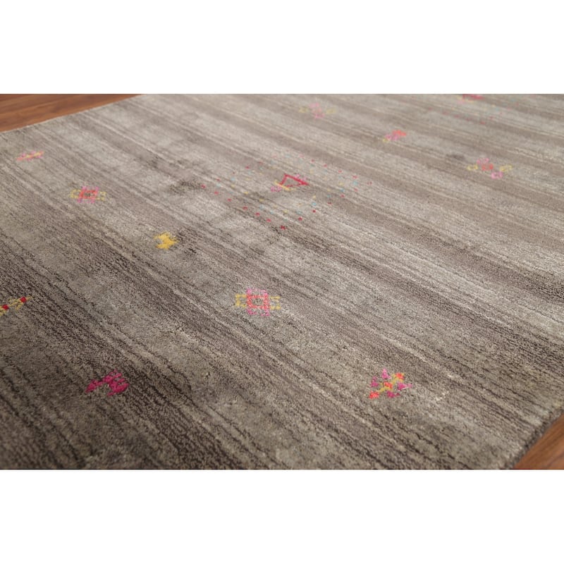 Striped Brown Gabbeh Indian Area Rug Hand-Knotted Wool Carpet - 3'11"x 6'1"