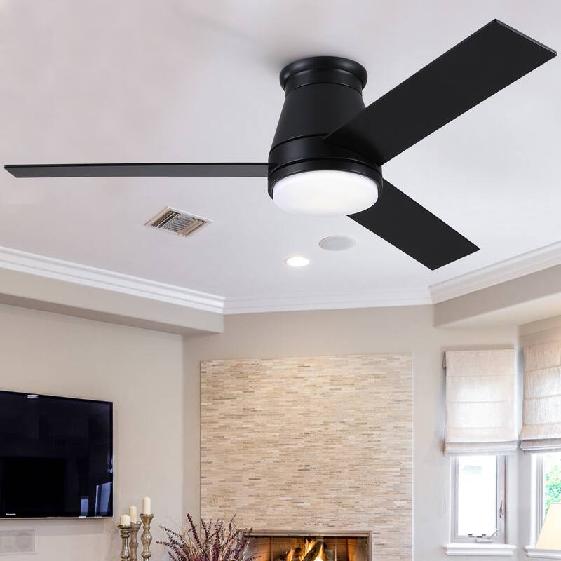 48" Black Lowe Profile Ceiling Fan with Light - Black,Brown