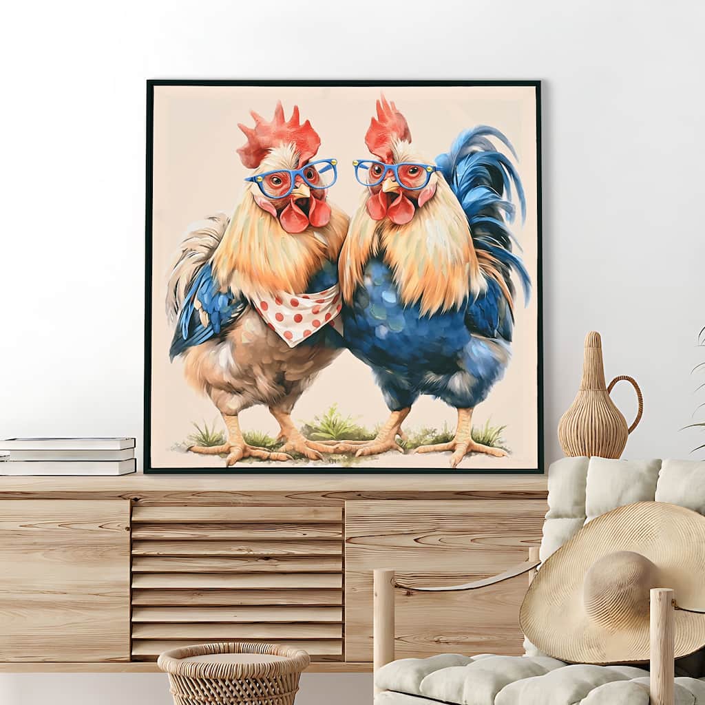 Farmhouse Rooster Wall Art, Rustic Chicken Pictures Wall Decor, Country Farm Coop Canvas Prints Painting, Framed Artwork