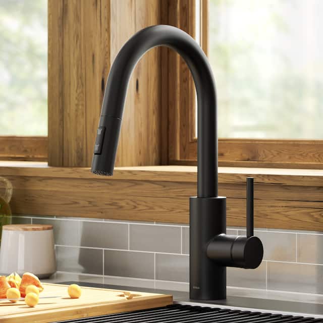 Kraus 2-Function 1-Handle 1-Hole Pulldown Sprayer Brass Kitchen Faucet - KPF-2620 - 15 1/4" Height (Oletto collection) - MB - Matte Black