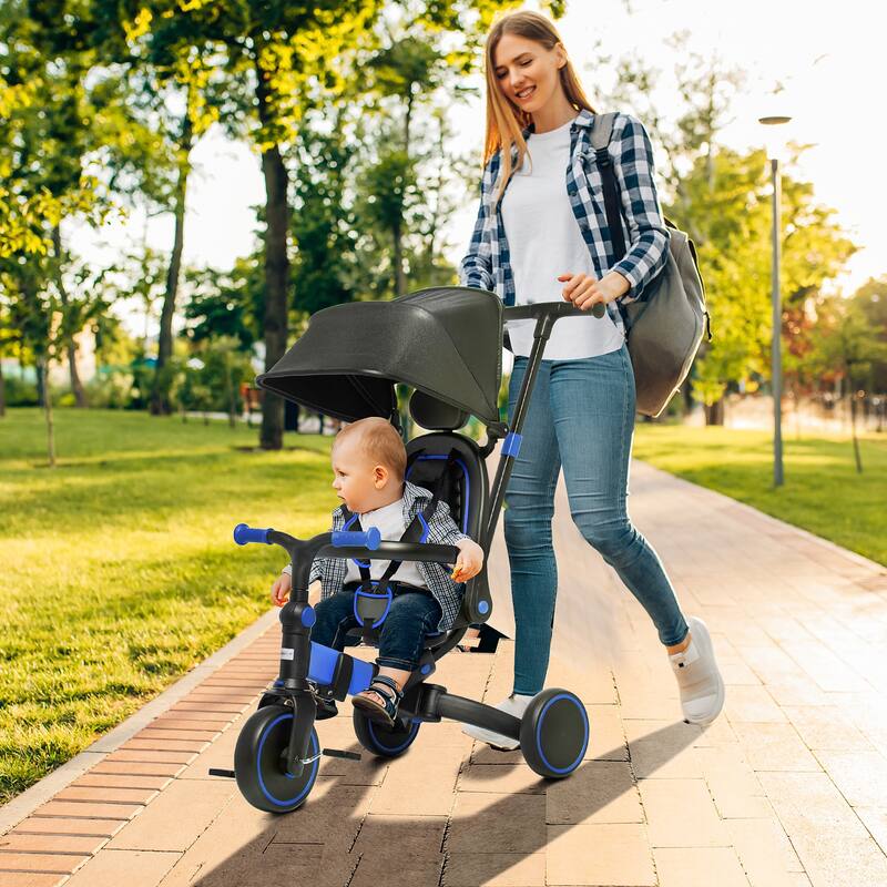 3-in-1 Toddler Tricycle with Adjustable Handle, Removable Canopy, Balance Bike for 18-48 Months