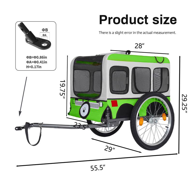 Large Folding Bike Trailer for Dogs, Heavy-Duty Steel Frame, Spacious Design, All-Terrain Cycling, Jogging & Camping Adventure