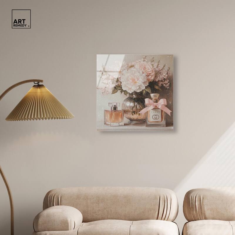 Peach Perfume Flowers in Vase Acrylic by Art Remedy, Ready to Hang
