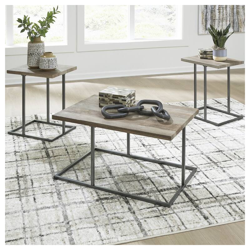 Signature Design by Ashley Albreane Brown/Black Table (Set of 3) - 36"W x 24"D x 19"H - 36"W x 24"D x 19"H - Brown/Black - MDF/Laminate