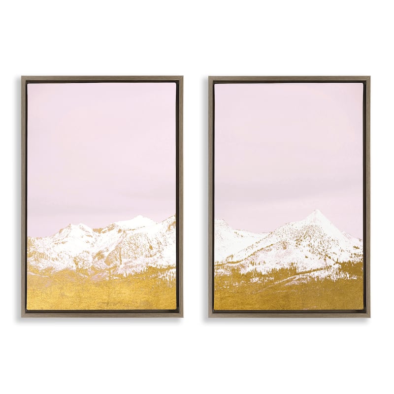 Stupell Snow Tipped Mountains on Pink Framed Floater Canvas Wall Art Design By Gemma Bardot (Set of 2) - 17 x 25 - Brown