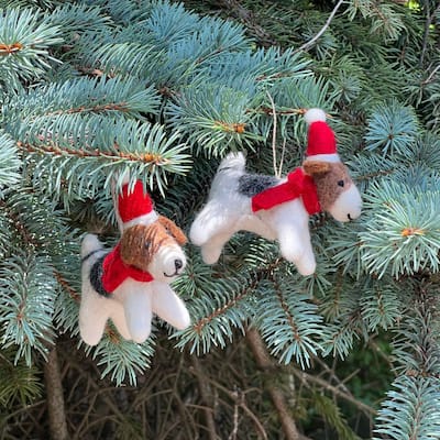Christmas Beagle in Santa Hat Handmade Felt Ornaments, Set of 2