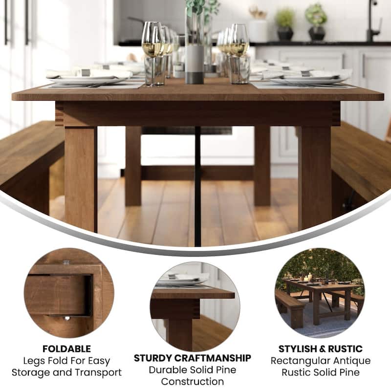 Rustic Farm Solid Pine Folding Dining Table - 108"D x 40"W x 30"H