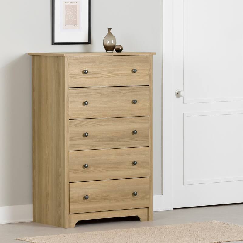 5 Drawer Dresser Chest - Modern Storage Organizer for Bedroom, Living Room, Natural Ash Finish