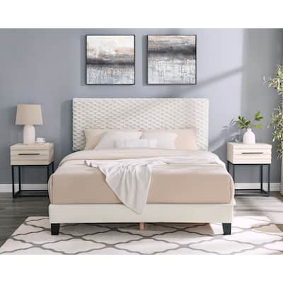 Queen Size Upholstered Platform Bed Set with 2 Nightstands and Adjustable Headboard