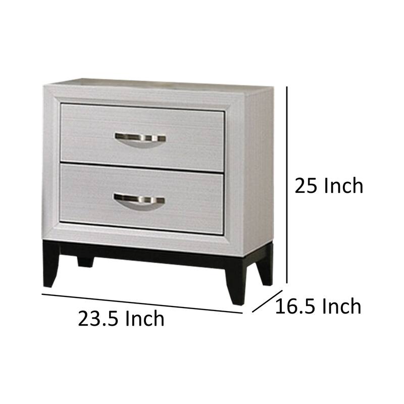 White/Black 2 Drawer 23.5 in. W Nightstand with Sturdy Hardware and Ample Storage