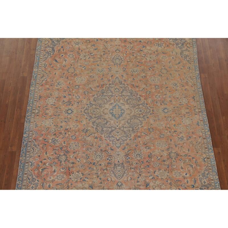 Hand Knotted Oriental 100% Wool Carpet Traditional Floral Oranges & Rust Mashad Area Rug - 10' 2'' X 6' 9''