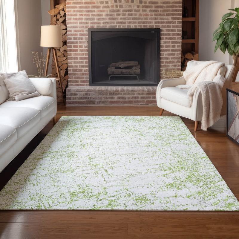 Machine Washable Indoor/ Outdoor Chantille Modern Texture Rug - Green - 3' x 5'