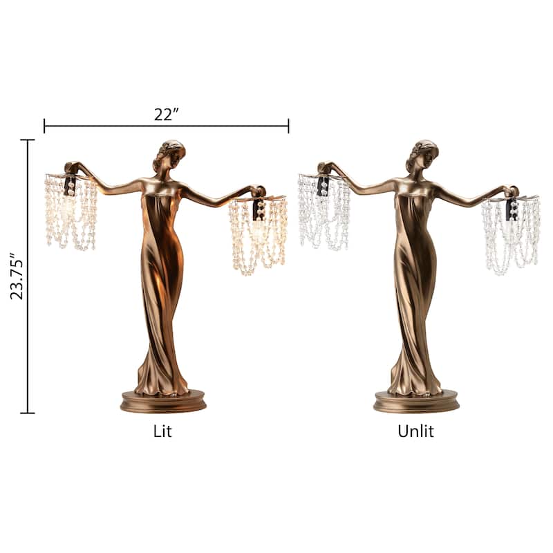 Gracewood Hollow Sansal Bronze/Resin 23.75-inch Grecian Goddess Beaded Table Lamp - 22"L x 7.625"W x 23.75"H