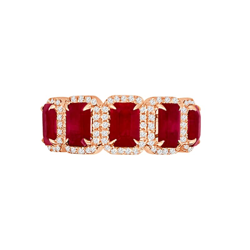 Auriya 14k Gold Ruby and Diamond Five-Stone Halo Half Eternity Band 0.34 ct. tw. (F-G, VS) - 9 - Rose