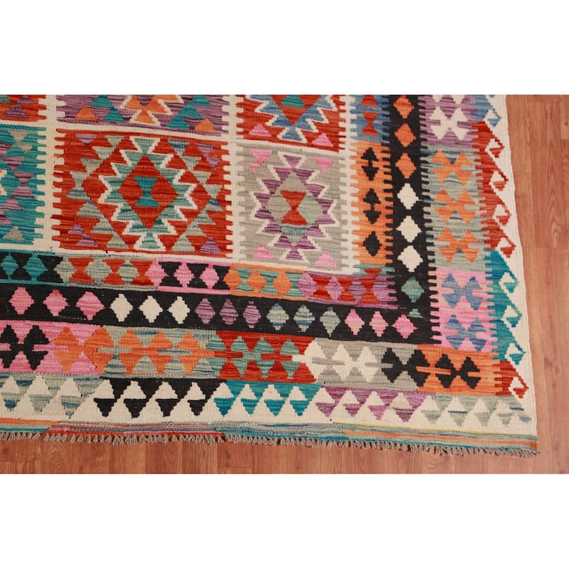 Reversible Kilim Oriental Area Rug Flatweave Living Room Wool Carpet - 9'9"x 13'1"