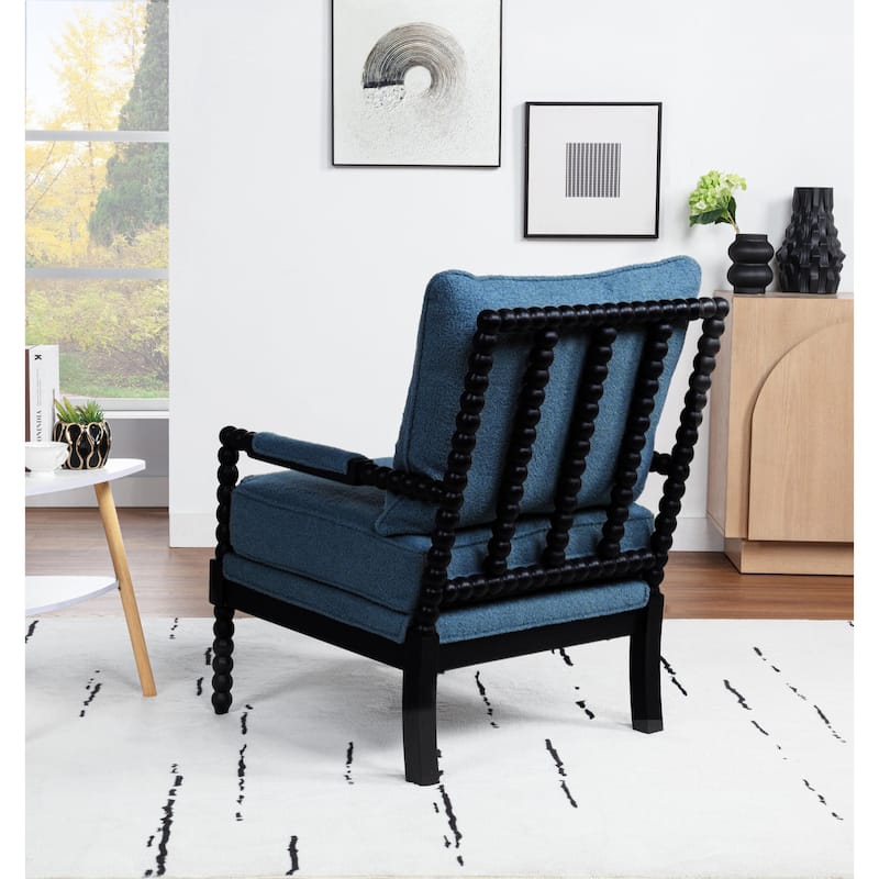 SEYNAR Mid Century Teddy Velvet Fabric Wood Accent Armchair with Cushion Set of 2