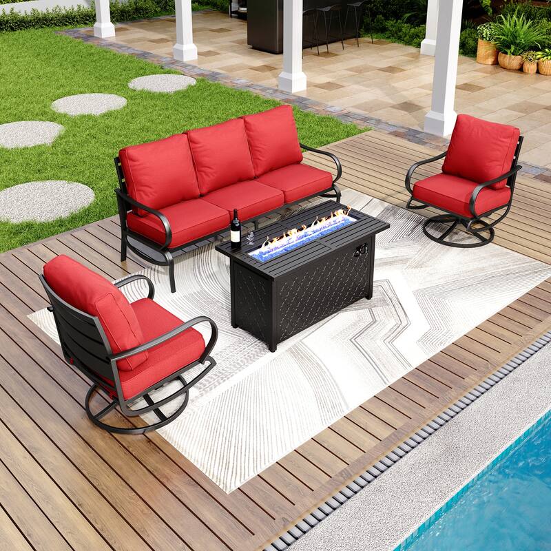 MAISON ARTS Patio Furniture Set 4/6-Piece Outdoor Conversation Set with Gas Fire Pit Table - Set 2 - Red