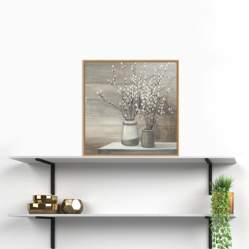 Canvas Art Framed 'Willow Still Life Gray Pots' by Julia Purinton - Black
