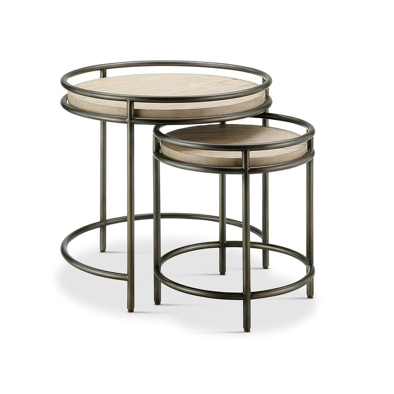 Magnussen Home Cena Natural and Vintage Bronze Nesting End Table - 24''W x 24''D x 24''H - 24''W x 24''D x 24''H