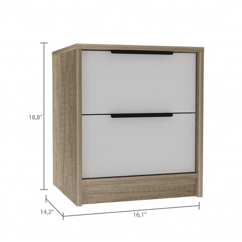 Light Brown Oak 2-Drawer Rectangular Nightstand with Metal Accents
