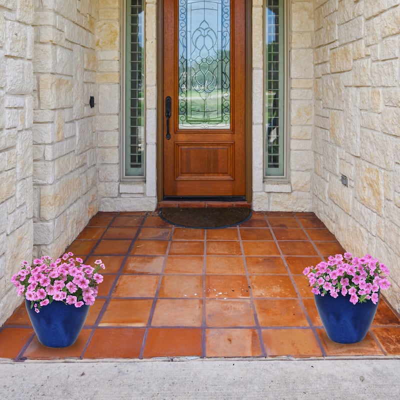 Sunnydaze Glazed Ceramic Planter with Drainage Holes - Set of 2