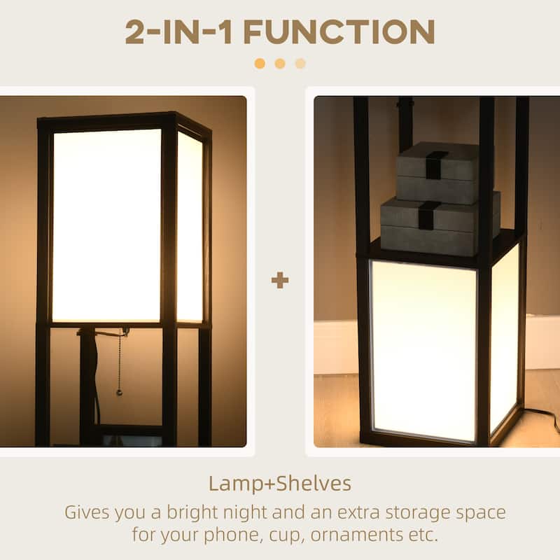 HOMCOM Floor Lamp with Shelves, Dual Light, Modern Tall Standing Lamps, with Fabric Lampshade (Bulb not Included)