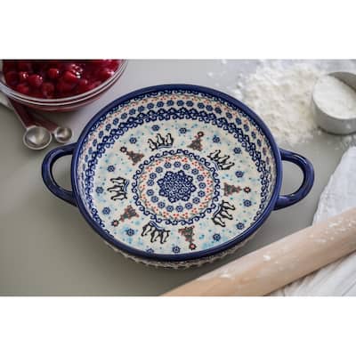 Blue Rose Polish Pottery 152 Vena Small Round Baker with Handles