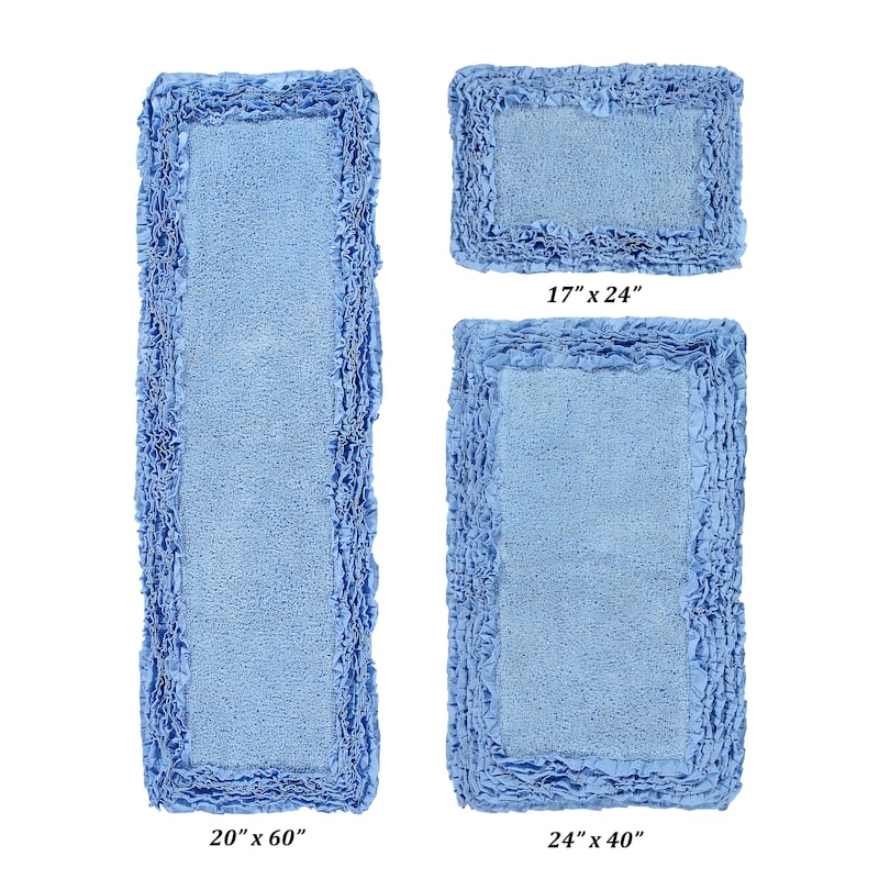 Better Trends Shaggy Border Collection Bathroom Rug -100% Cotton Tufted, Non-Skid Spray Latex Backing, Machine Washable Bath Mat - 3 Piece Set (17" x 24" | 24" x 40" | 20" x 60") - Blue